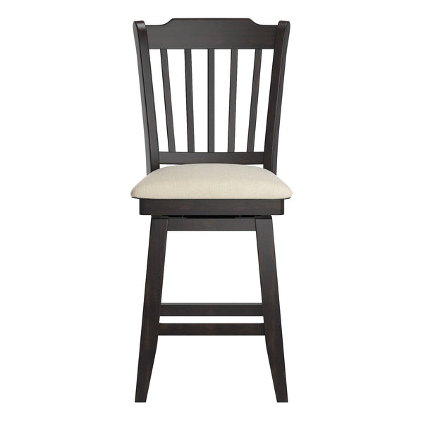 Lea Rubberwood Slat Back Swivel Counter Stool with Padded Seat and Footrest for Kitchen Islands