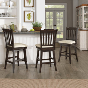 Lea Rubberwood Slat Back Swivel Counter Stool with Padded Seat and Footrest for Kitchen Islands