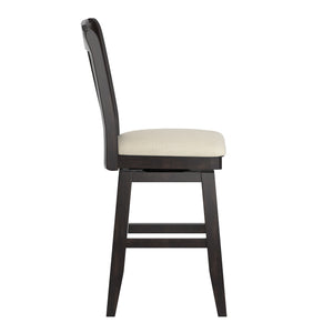 Lea Rubberwood Slat Back Swivel Counter Stool with Padded Seat and Footrest for Kitchen Islands