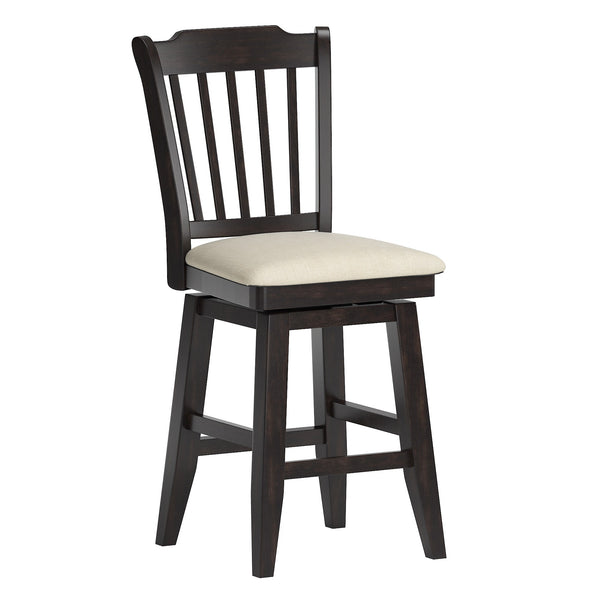 Lea Rubberwood Slat Back Swivel Counter Stool with Padded Seat and Footrest for Kitchen Islands