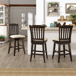 Lea Rubberwood Slat Back Swivel Counter Stool with Padded Seat and Footrest for Kitchen Islands