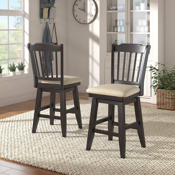 Lea Rubberwood Slat Back Swivel Counter Stool with Padded Seat and Footrest for Kitchen Islands