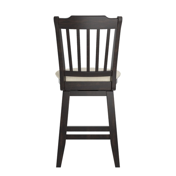 Lea Rubberwood Slat Back Swivel Counter Stool with Padded Seat and Footrest for Kitchen Islands