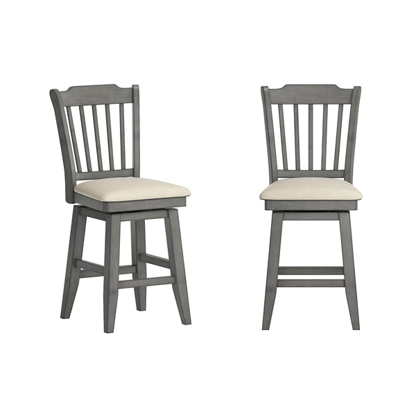 Lea Rubberwood Slat Back Swivel Counter Stool with Padded Seat and Footrest for Kitchen Islands