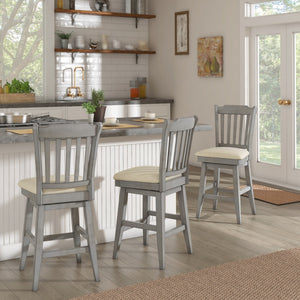 Lea Rubberwood Slat Back Swivel Counter Stool with Padded Seat and Footrest for Kitchen Islands