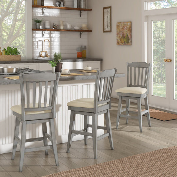 Lea Rubberwood Slat Back Swivel Counter Stool with Padded Seat and Footrest for Kitchen Islands