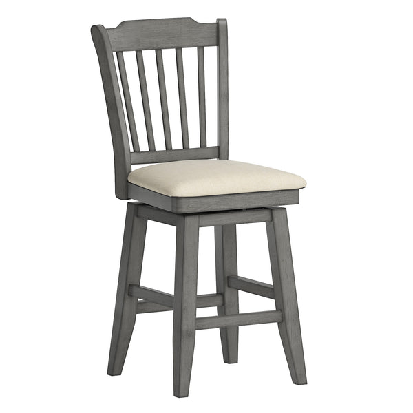 Lea Rubberwood Slat Back Swivel Counter Stool with Padded Seat and Footrest for Kitchen Islands