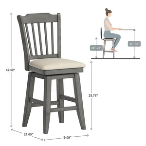 Lea Rubberwood Slat Back Swivel Counter Stool with Padded Seat and Footrest for Kitchen Islands
