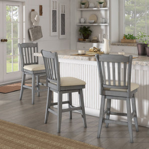 Lea Rubberwood Slat Back Swivel Counter Stool with Padded Seat and Footrest for Kitchen Islands