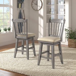 Lea Rubberwood Slat Back Swivel Counter Stool with Padded Seat and Footrest for Kitchen Islands