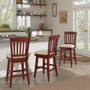 Lea Rubberwood Slat Back Swivel Counter Stool with Padded Seat and Footrest for Kitchen Islands