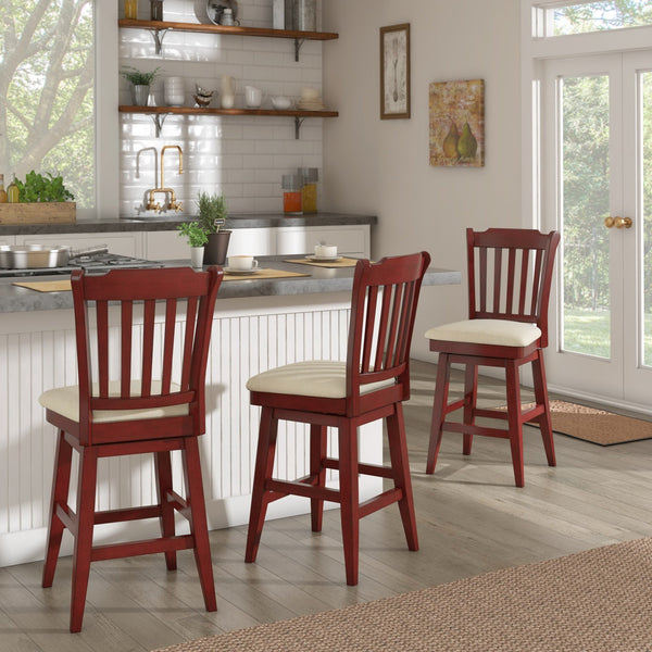 Lea Rubberwood Slat Back Swivel Counter Stool with Padded Seat and Footrest for Kitchen Islands
