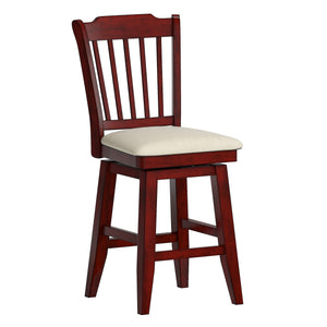 Lea Rubberwood Slat Back Swivel Counter Stool with Padded Seat and Footrest for Kitchen Islands