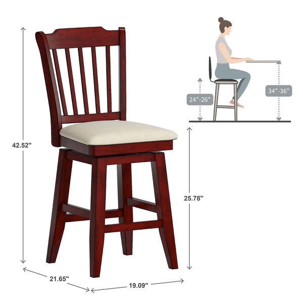 Lea Rubberwood Slat Back Swivel Counter Stool with Padded Seat and Footrest for Kitchen Islands