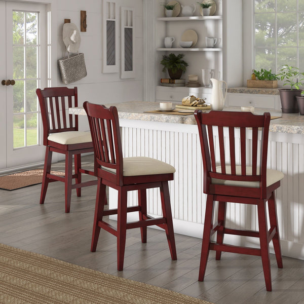 Lea Rubberwood Slat Back Swivel Counter Stool with Padded Seat and Footrest for Kitchen Islands