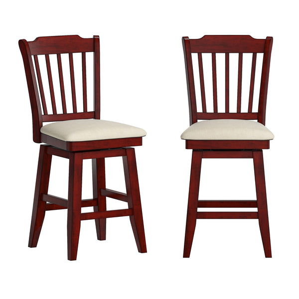 Lea Rubberwood Slat Back Swivel Counter Stool with Padded Seat and Footrest for Kitchen Islands
