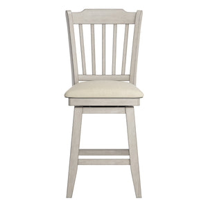 Lea Rubberwood Slat Back Swivel Counter Stool with Padded Seat and Footrest for Kitchen Islands