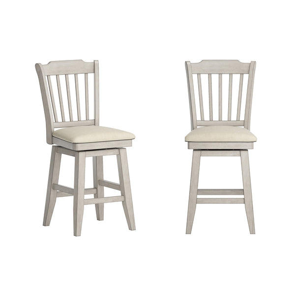 Lea Rubberwood Slat Back Swivel Counter Stool with Padded Seat and Footrest for Kitchen Islands