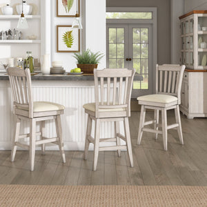 Lea Rubberwood Slat Back Swivel Counter Stool with Padded Seat and Footrest for Kitchen Islands