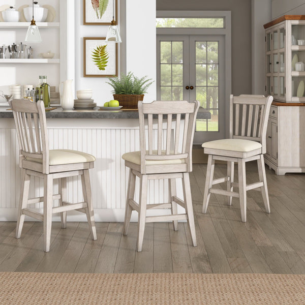Lea Rubberwood Slat Back Swivel Counter Stool with Padded Seat and Footrest for Kitchen Islands