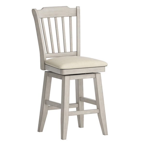 Lea Rubberwood Slat Back Swivel Counter Stool with Padded Seat and Footrest for Kitchen Islands