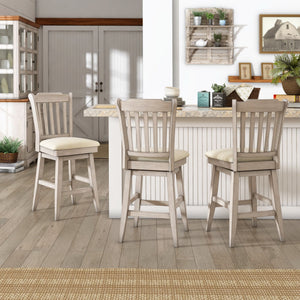 Lea Rubberwood Slat Back Swivel Counter Stool with Padded Seat and Footrest for Kitchen Islands