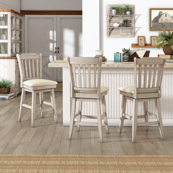 Lea Rubberwood Slat Back Swivel Counter Stool with Padded Seat and Footrest for Kitchen Islands