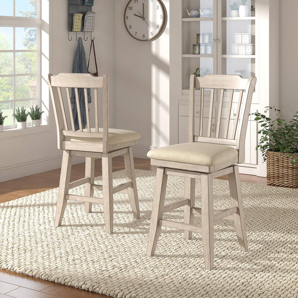 Lea Rubberwood Slat Back Swivel Counter Stool with Padded Seat and Footrest for Kitchen Islands