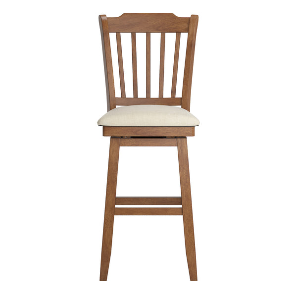 Lea Rubberwood Swivel Barstool with Slat Back and Foam Cushioned Seat