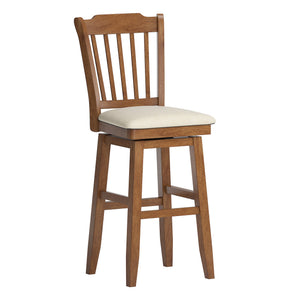 Lea Rubberwood Swivel Barstool with Slat Back and Foam Cushioned Seat