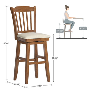 Lea Rubberwood Swivel Barstool with Slat Back and Foam Cushioned Seat