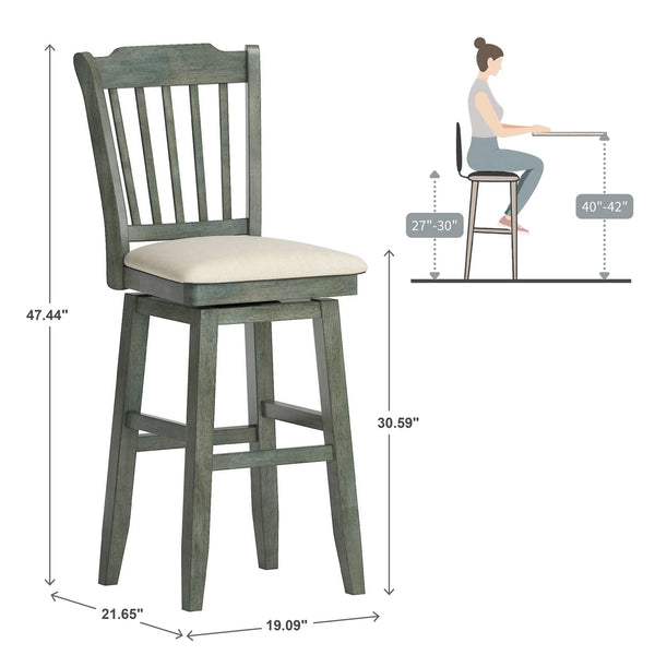 Lea Rubberwood Swivel Barstool with Slat Back and Foam Cushioned Seat