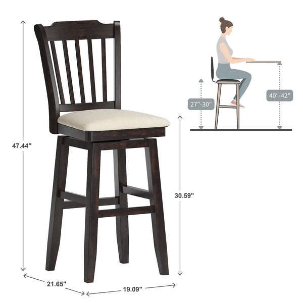 Lea Rubberwood Swivel Barstool with Slat Back and Foam Cushioned Seat