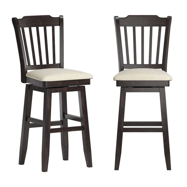 Lea Rubberwood Swivel Barstool with Slat Back and Foam Cushioned Seat