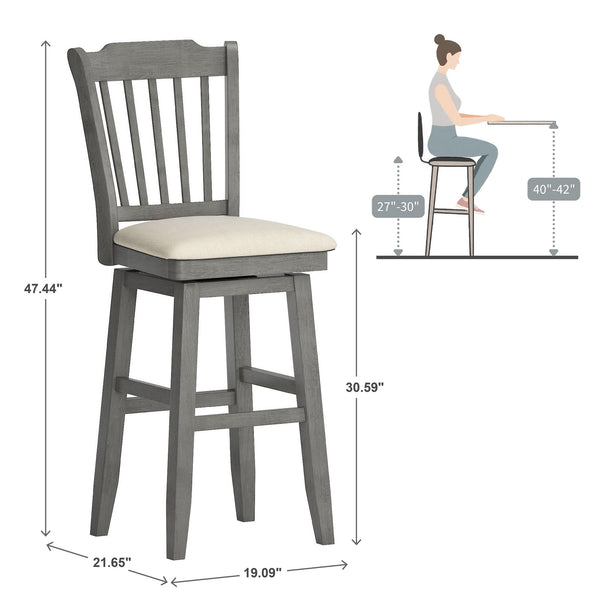 Lea Rubberwood Swivel Barstool with Slat Back and Foam Cushioned Seat