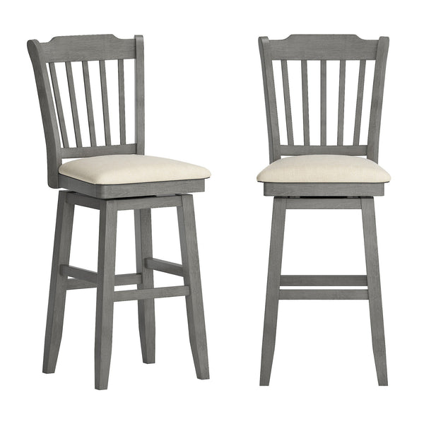 Lea Rubberwood Swivel Barstool with Slat Back and Foam Cushioned Seat