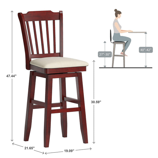 Lea Rubberwood Swivel Barstool with Slat Back and Foam Cushioned Seat