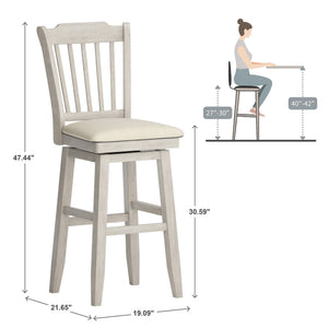 Lea Rubberwood Swivel Barstool with Slat Back and Foam Cushioned Seat