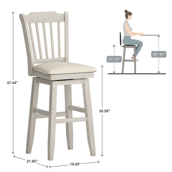 Lea Rubberwood Swivel Barstool with Slat Back and Foam Cushioned Seat