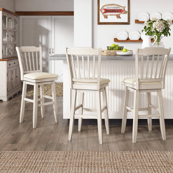 Lea Rubberwood Swivel Barstool with Slat Back and Foam Cushioned Seat
