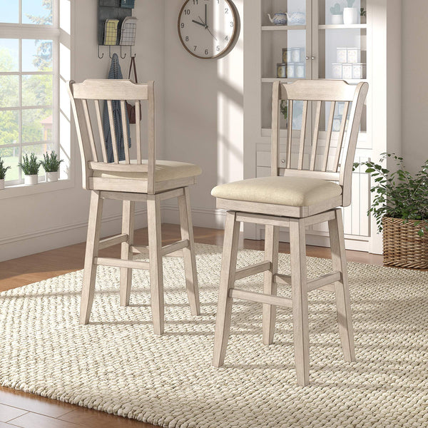 Lea Rubberwood Swivel Barstool with Slat Back and Foam Cushioned Seat