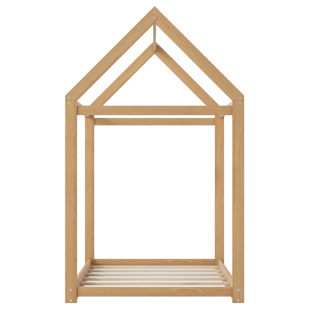 English Elm Twin Size Wooden House Bed with Pine & MDF Frame, Low Height Safety Design, Easy Assembly, 400lb Capacity N716P227423D