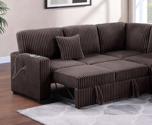 English Elm Modern Corduroy Sectional Sofa with Storage Pull Out Bed and Usb Charging Port B011S02172