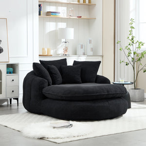 English Elm Oversized Memory Foam Chenille Bean Bag Sofa with Ergonomic Back Support, 3 Large & 2 Small Pillows Black W395P359415