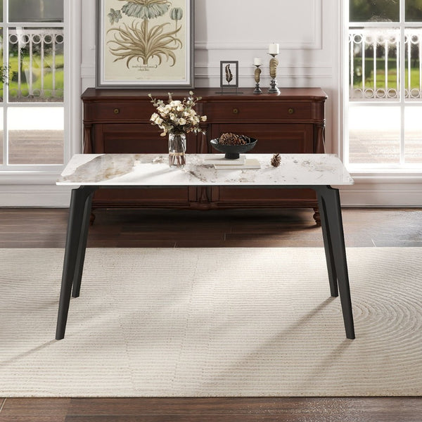 English Elm 55.12" Modern Artificial Stone Dining Table With Black Metal Legs - Seats 6, Easy Maintenance & Chic Design P1 W1535S00511-GIGA