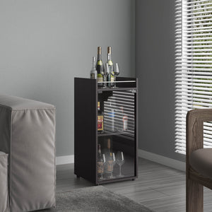 English Elm Bar Engineered Wood Bar Cabinet with Glass Door and 3 Shelves for Bottles & Glassware, Compact Design Black 35.83 L x 19.69 W x 4.72 H B097P350286
