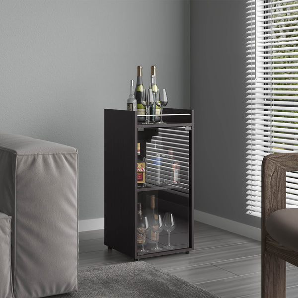 English Elm Bar Engineered Wood Bar Cabinet with Glass Door and 3 Shelves for Bottles & Glassware, Compact Design Black 35.83 L x 19.69 W x 4.72 H B097P350286