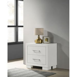 English Elm 2 Drawer MDF Nightstand with Felt-Lined Interiors, Silver Bar Pulls, Rich Wood Finish for Bedrooms Cream White B016P254531