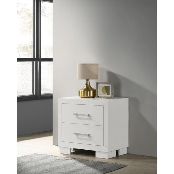 English Elm 2 Drawer MDF Nightstand with Felt-Lined Interiors, Silver Bar Pulls, Rich Wood Finish for Bedrooms Cream White B016P254531
