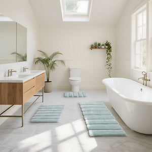 JLA Home Madison Park - Rug Madison Park Tufted Pearl Channel Bath Rug — Soft High‑Low Stripe, Machine Washable, Durable Elegance Seafoam MP72-5109